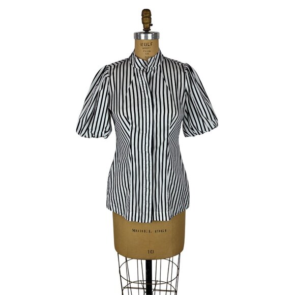 Banana Republic Tops - Banana Republic Stripe Top Womens Size Small Y2K Black White Striped Puff Sleeve